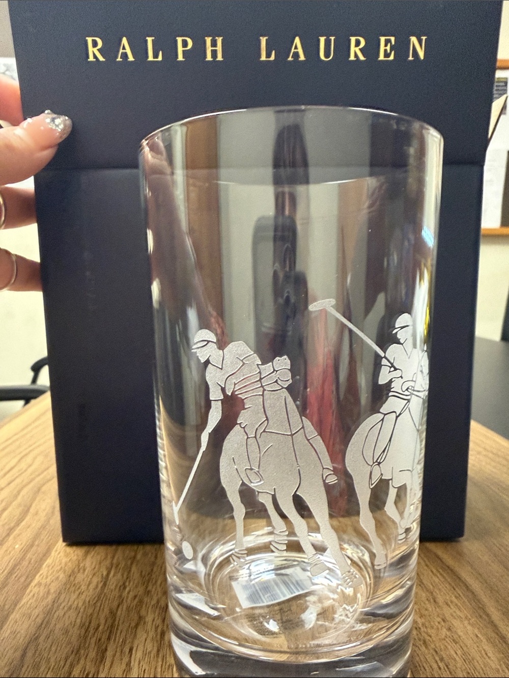 Set Ralph Lauren Clear High Glass with White Etched Polo Players